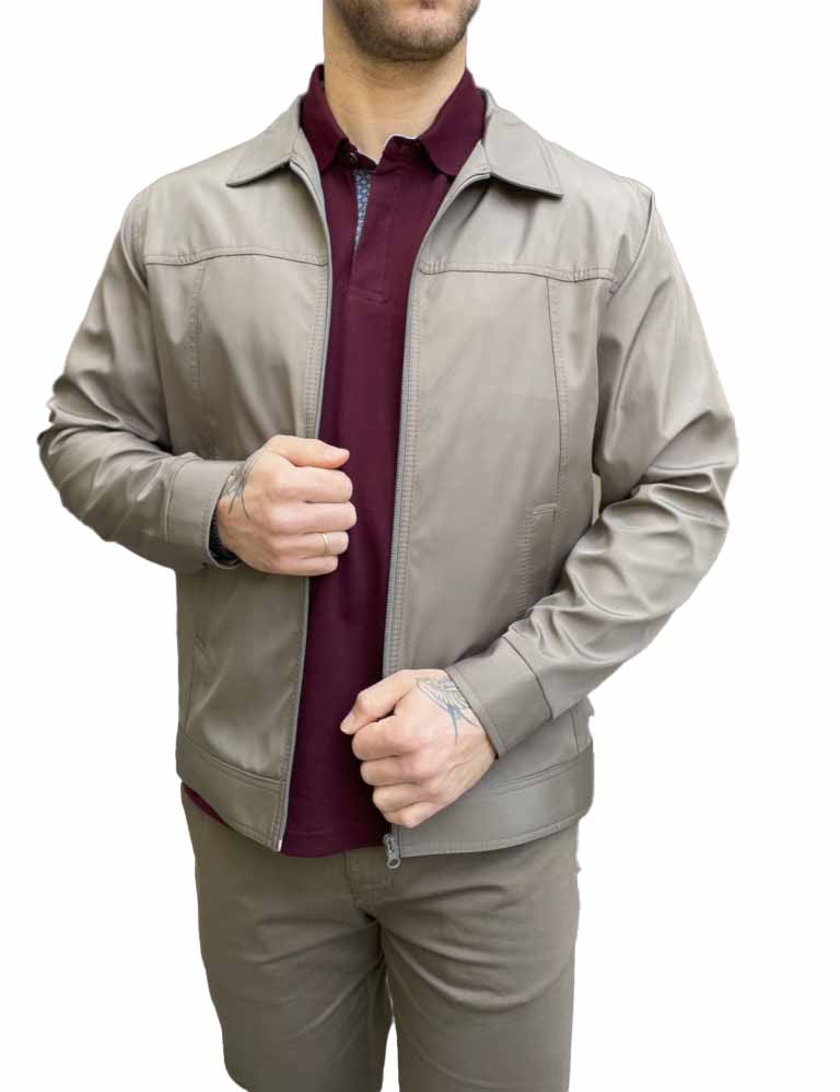 Ανδρικό ανοιχτό λαδί ελαφρύ Jacket με γιακά D1920 φωτογραφία